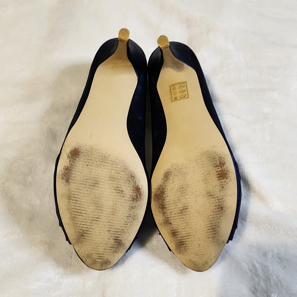 SheSole Navy Blue Peep-Toe Heels with Crystal Embellishments, EUC, Size 7 - Picture 5 of 6